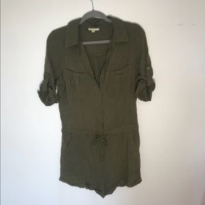 Olive green button up Romper